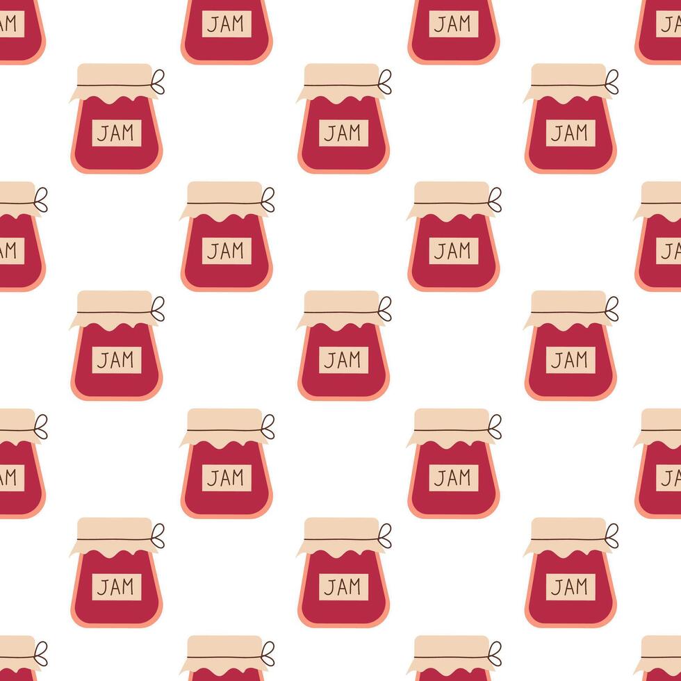 Berries jam in glass jar. Seamless Pattern. Homemade. flat illustration. vector