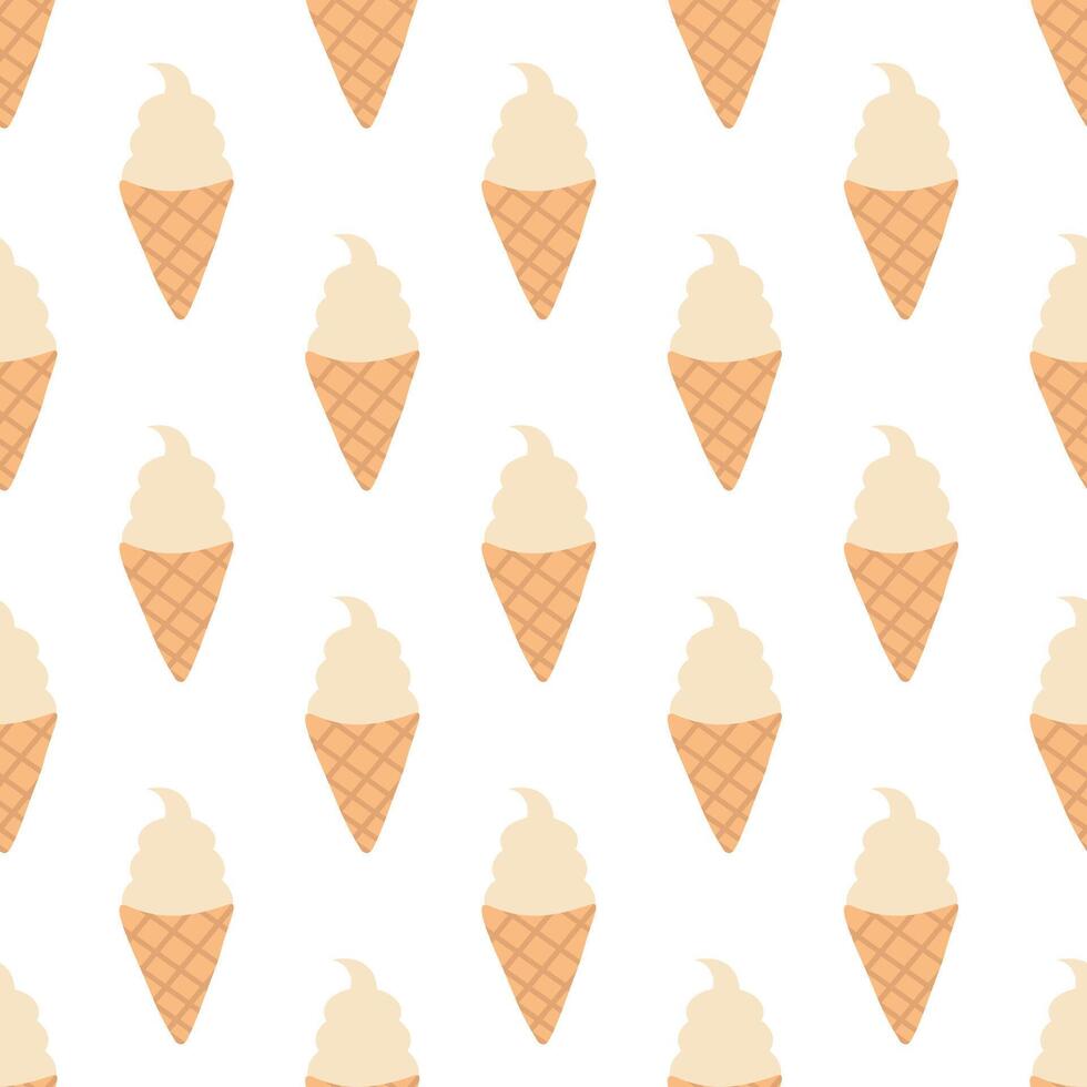 Seamless Pattern with Ice cream in waffle cone. Creme brulee. Summer time sweet food background. flat illustration. vector