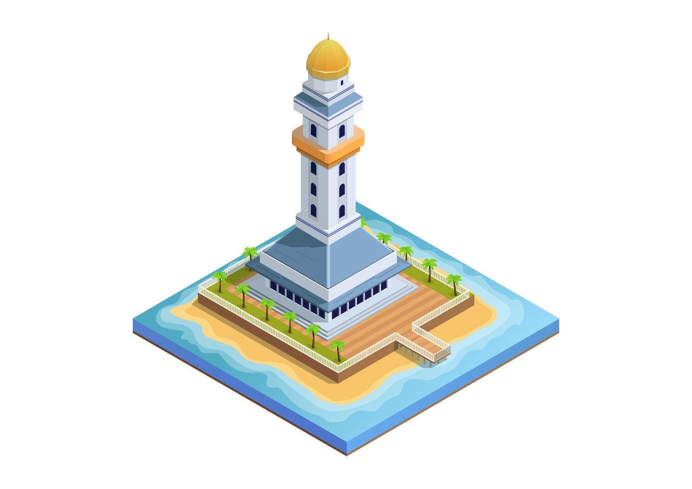 Isometric lighthouse on island vector