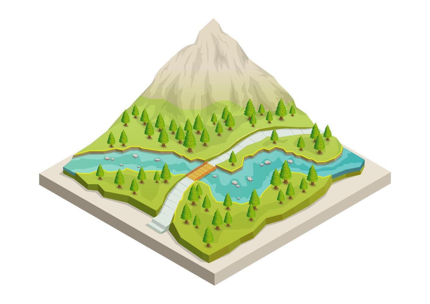 Isometric beautiful mountain with river vector