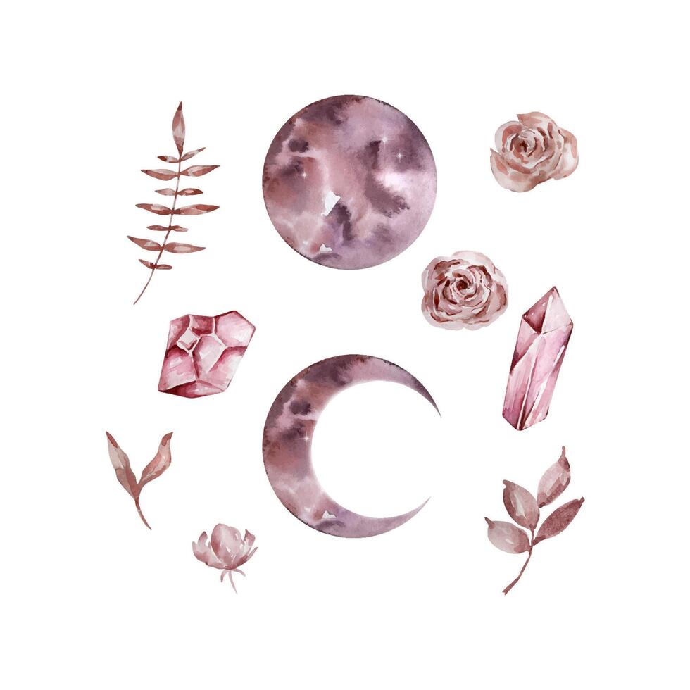 Watercolor boho moon set vector
