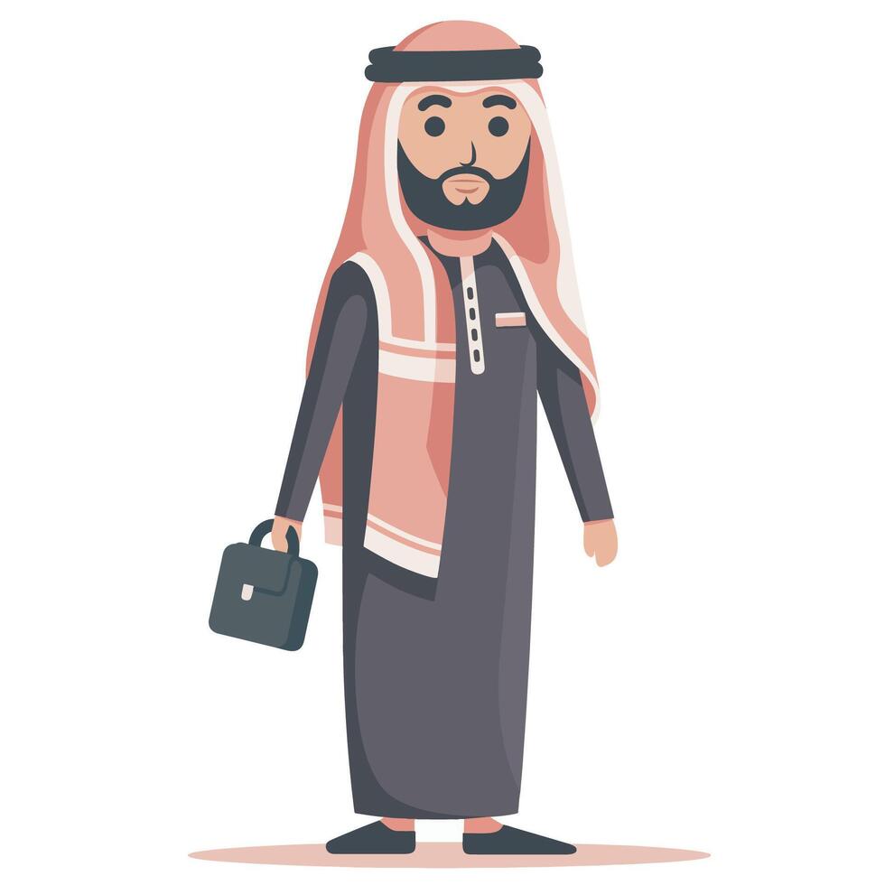Full Arabi Business Man in Traditional Dress Flat Illustration Isolated on White Background vector