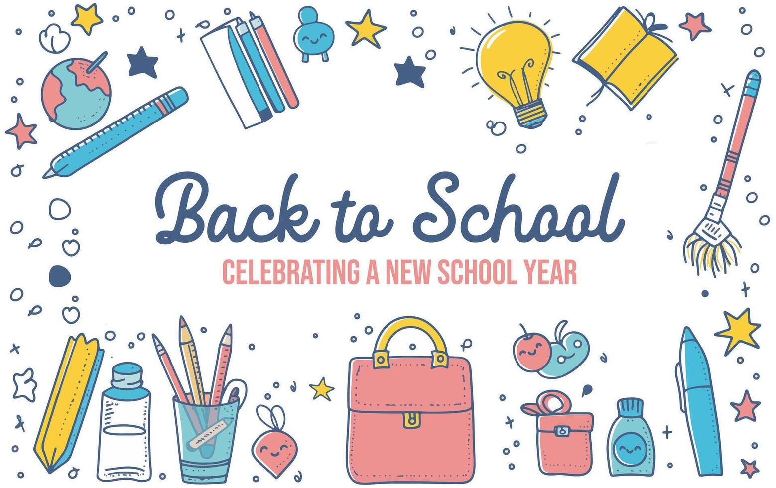 Back to School doodle, symbols, pattern illustration background vector