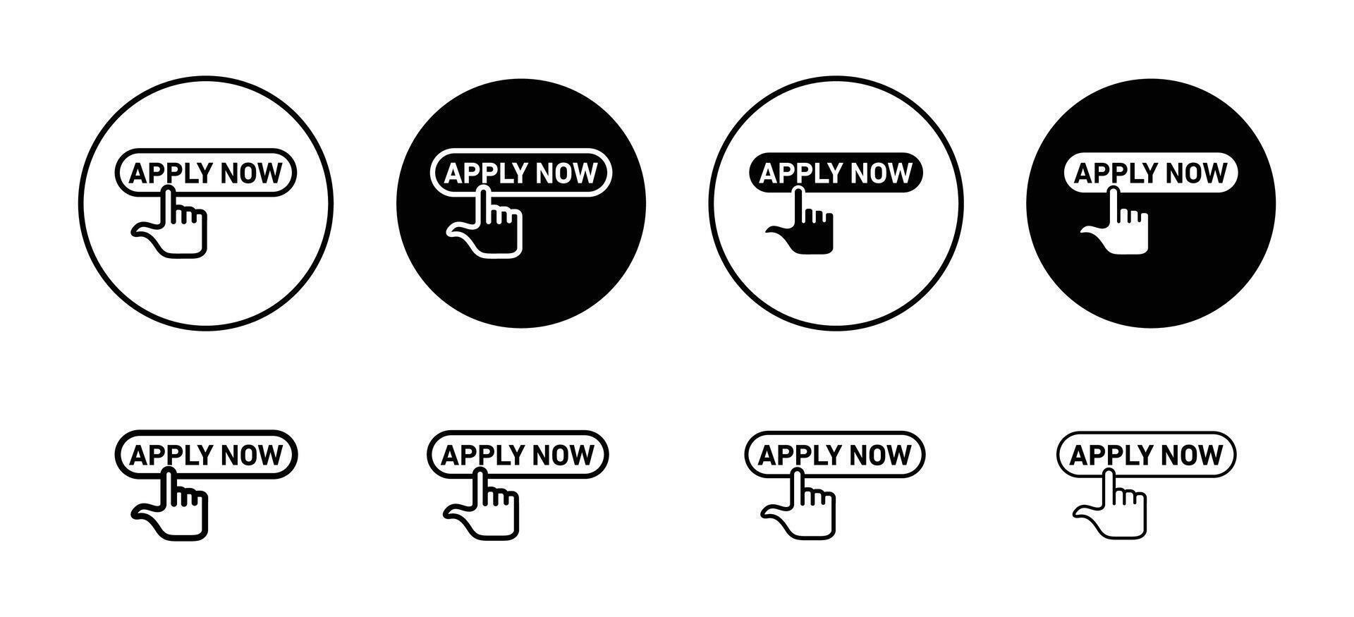Apply now icon set collection. Apply now Outline flat Icon. vector