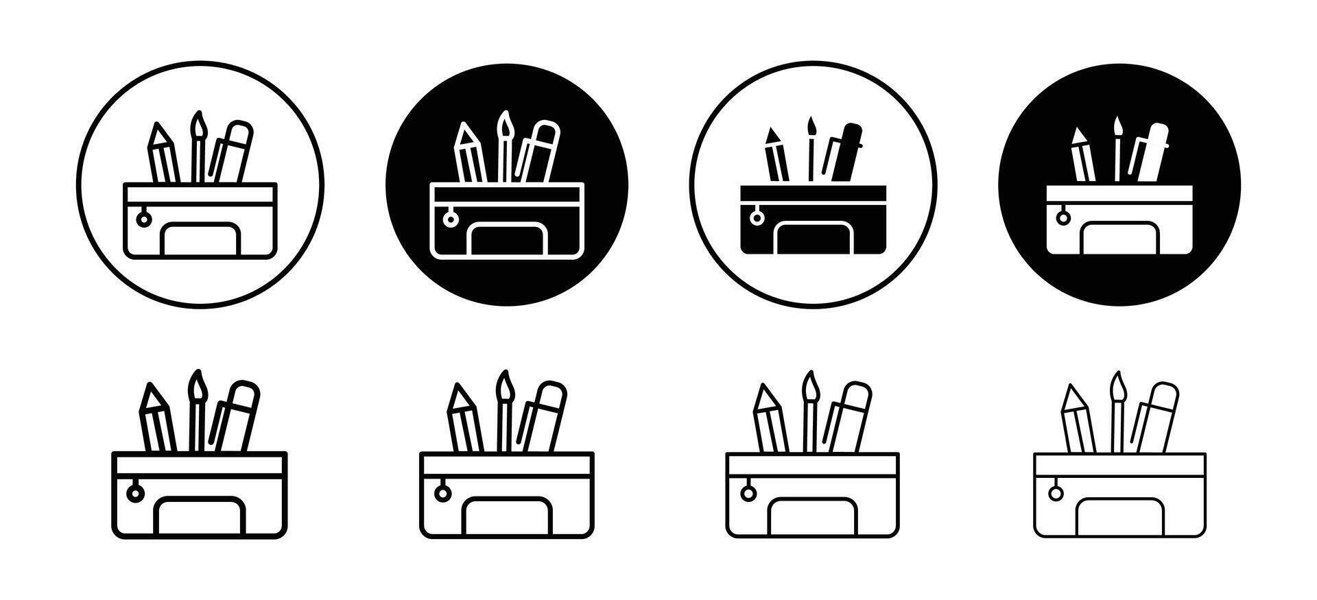 Pencil case icon set collection. Pencil case Outline flat Icon. vector