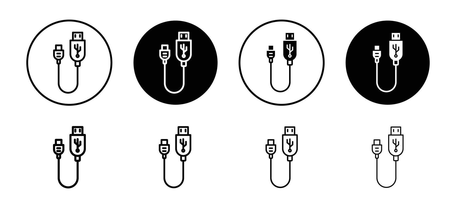 Plug USB cable icon set collection. Plug USB cable Outline flat Icon. vector