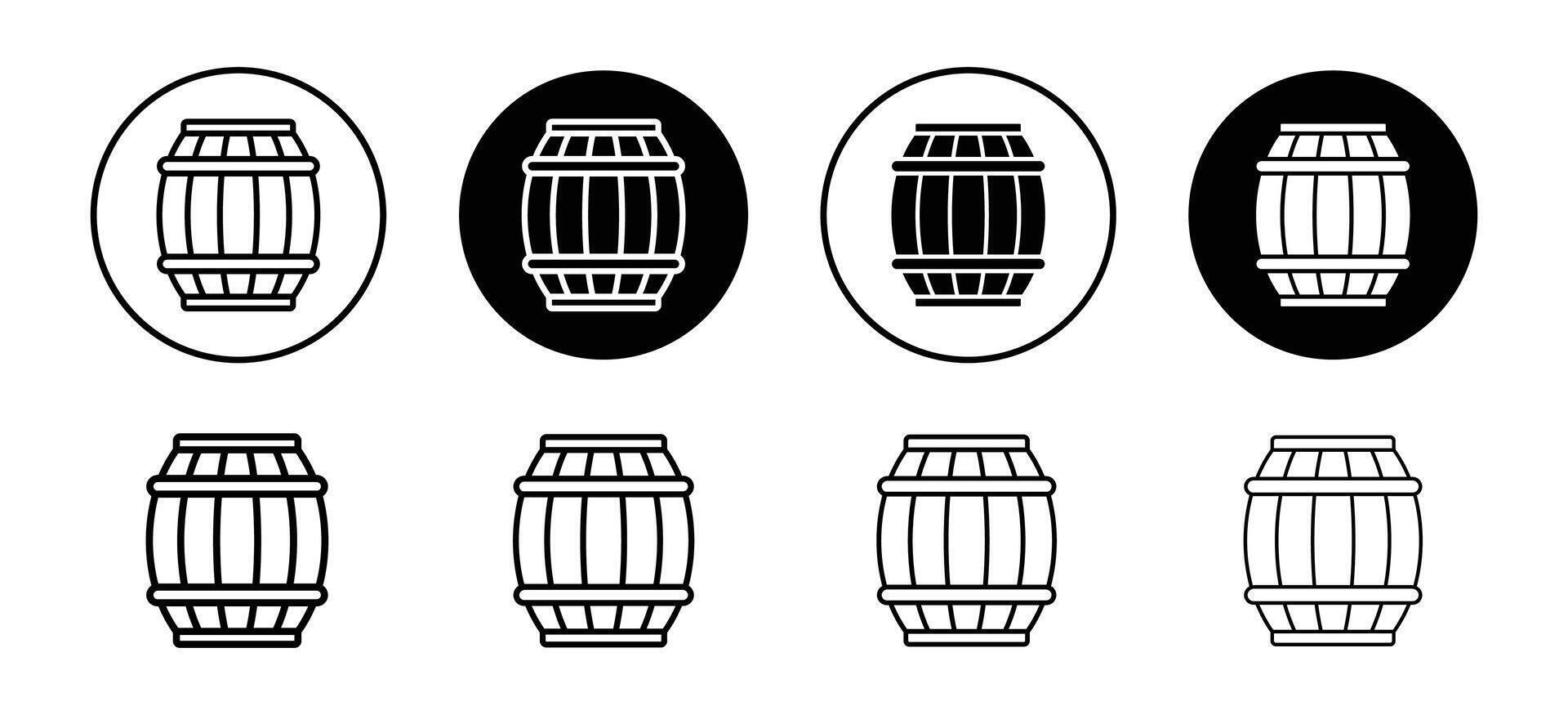 Wooden barrel icon set collection. Wooden barrel Outline flat Icon. vector