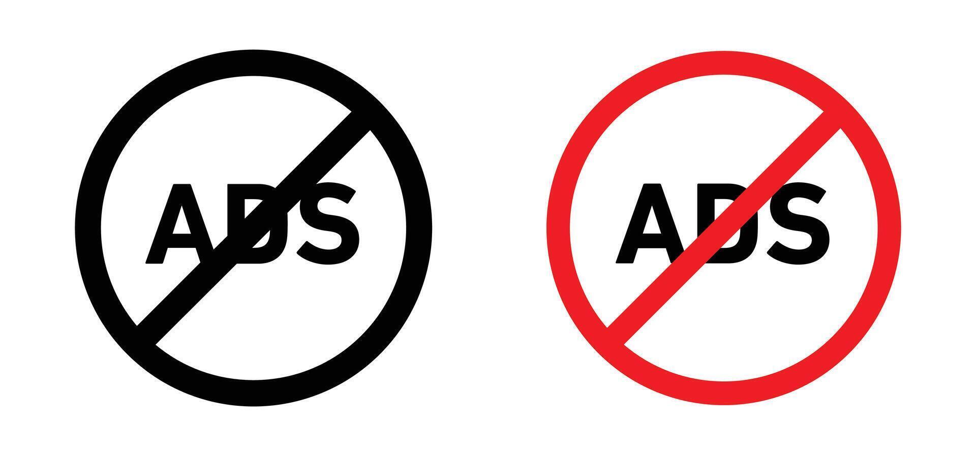 Ad blocker for web or social media advertisement icon. ads not allowed for marketing online set. anti ads free platform symbol vector