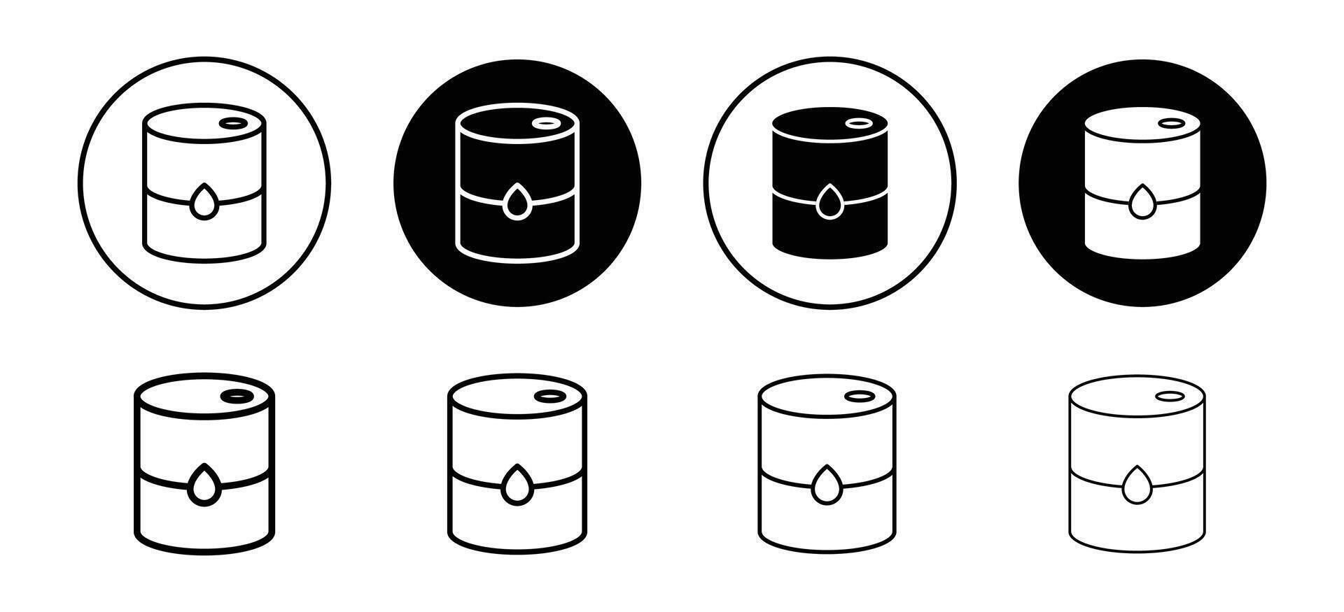 fuel barrel to collect petrol, diesel or other petrochemicals like crude oil, gasoline icon. fossil fuel or gas storage drum container. petroleum oil tank set vector