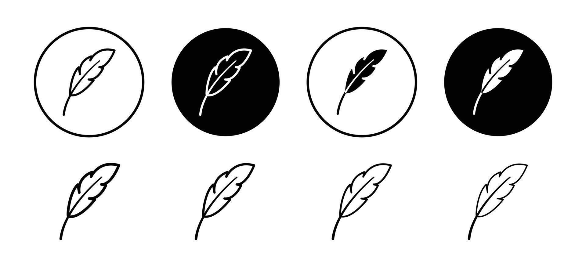 Feather pen icon. writing with quill ink pen symbol. soft and light weight material set vector