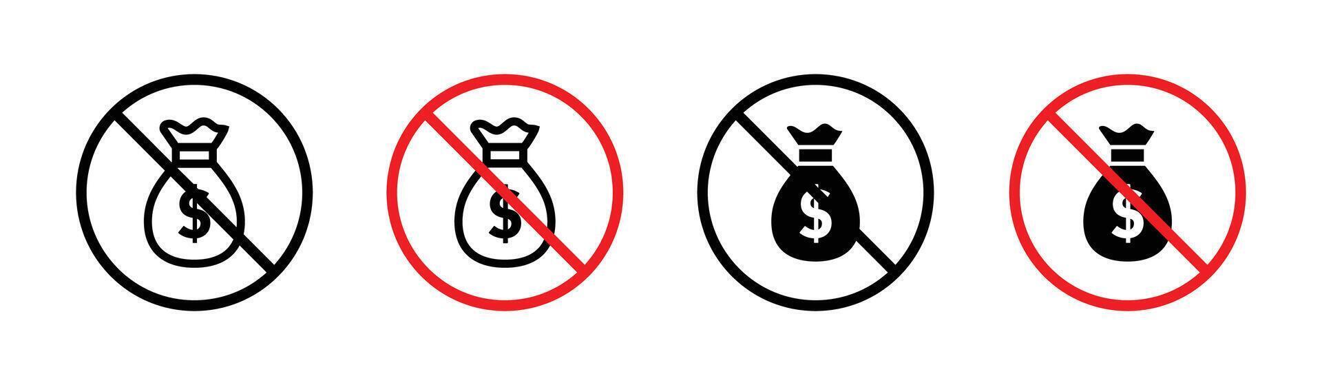 No money dollar currency in saving account icon. earning or economy crisis or company bankruptcy symbol. stop bribery or illegal cash set vector