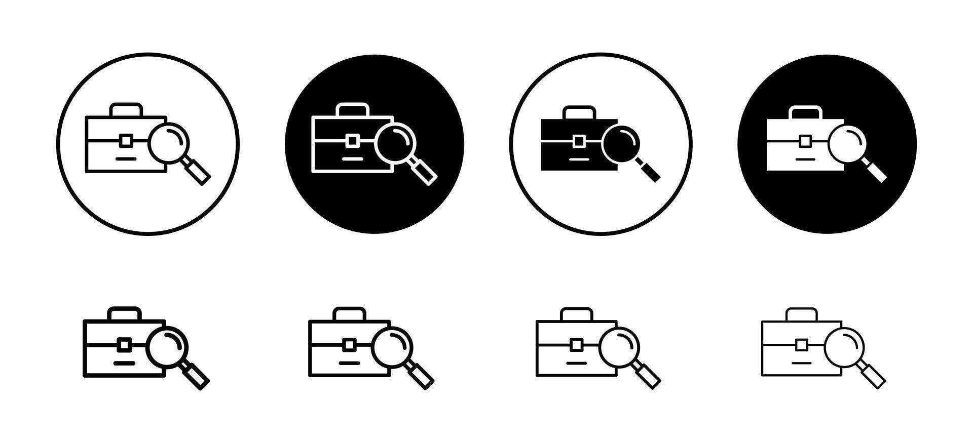 Job portal to find or search employment for graduate person icon. online job seeking applicant hiring through recruitment process by company. briefcase with magnify glass mark vector