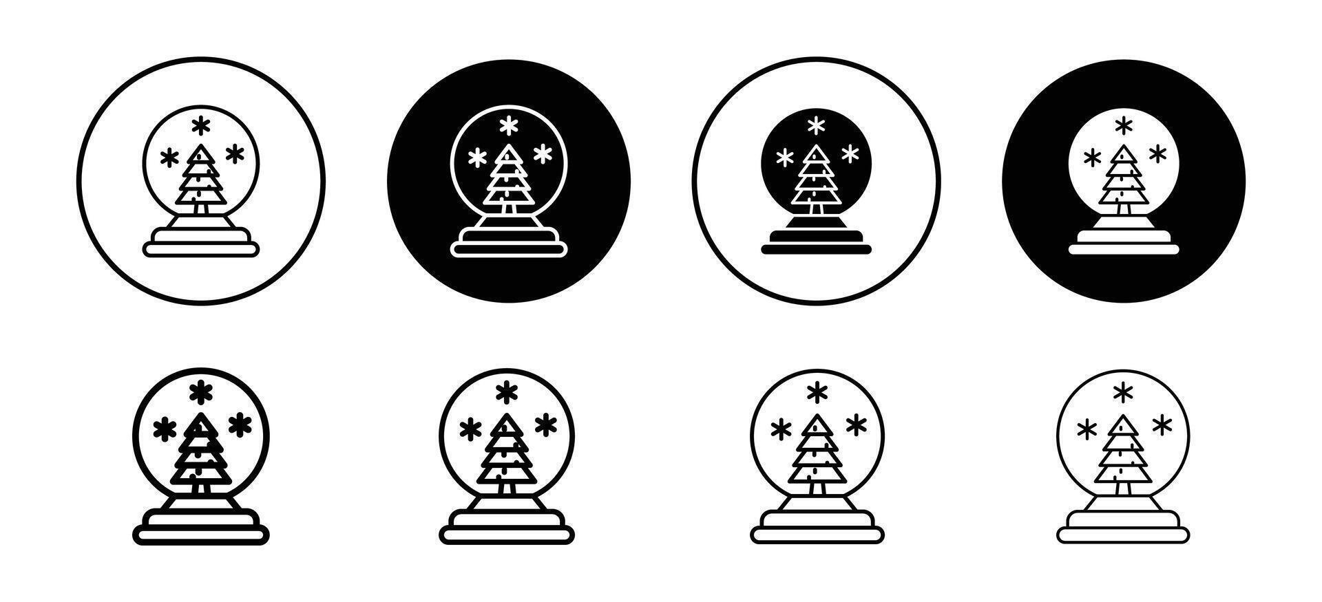 Snow globe with christmas tree and snowflakes icon. round sphere of glass or crystal inside for xmas set vector