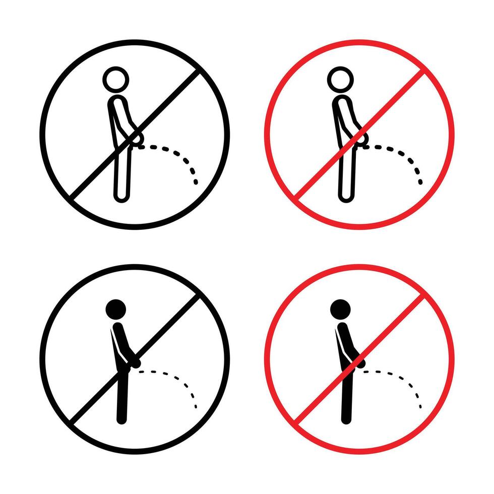 This ban piss sign prohibits urinating in public places, featuring a warning symbol, red pictogram, and caution label for restricted restroom use. vector