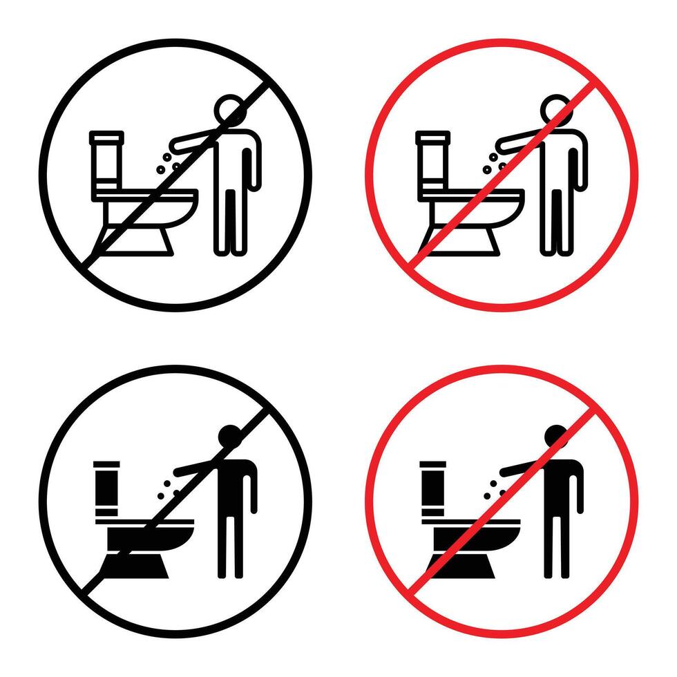 Prevent littering with this do not litter in toilet sign, highlighting a warning symbol, prohibited trash disposal, and clean lavatory message. vector