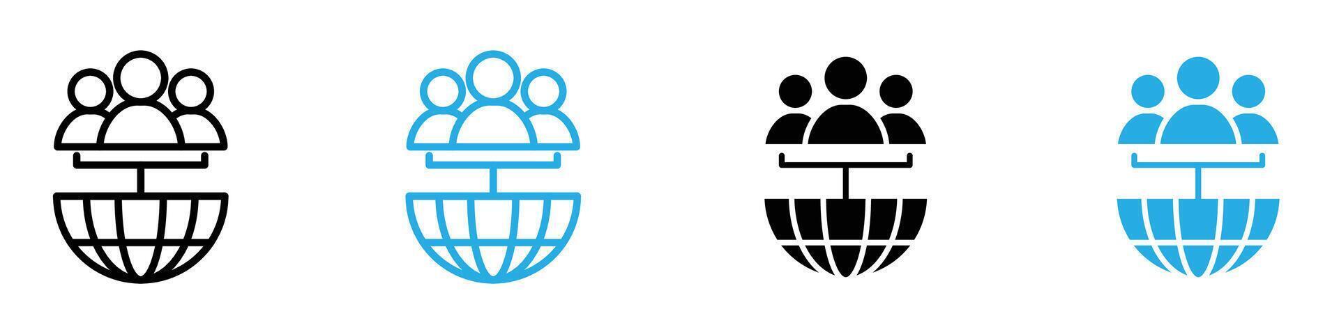 Global leadership icon set showcasing leadership and teamwork symbols, ideal for business and corporate illustrations. vector