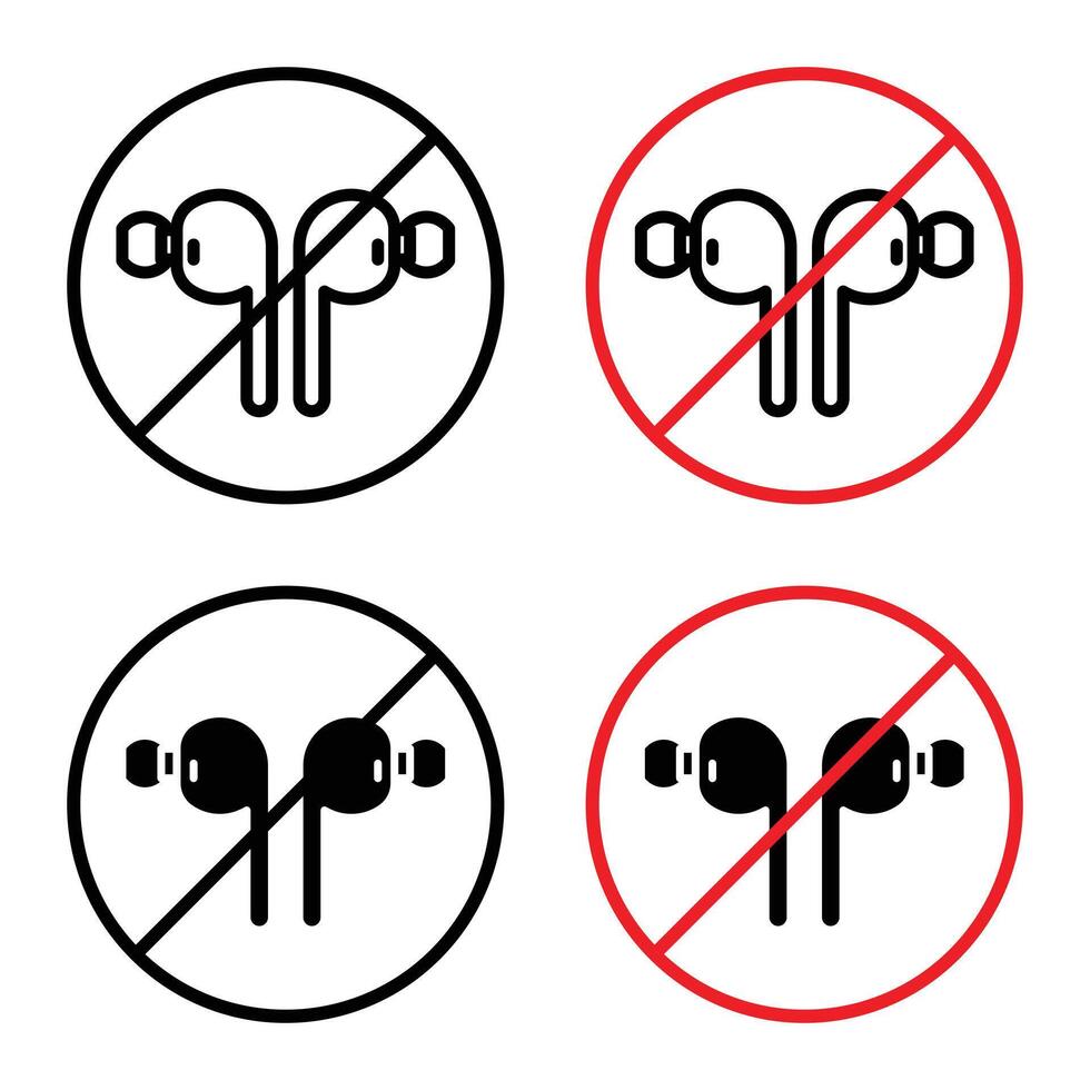 No Earbuds Allowed Sign for Safety Regulations and Noise Control vector