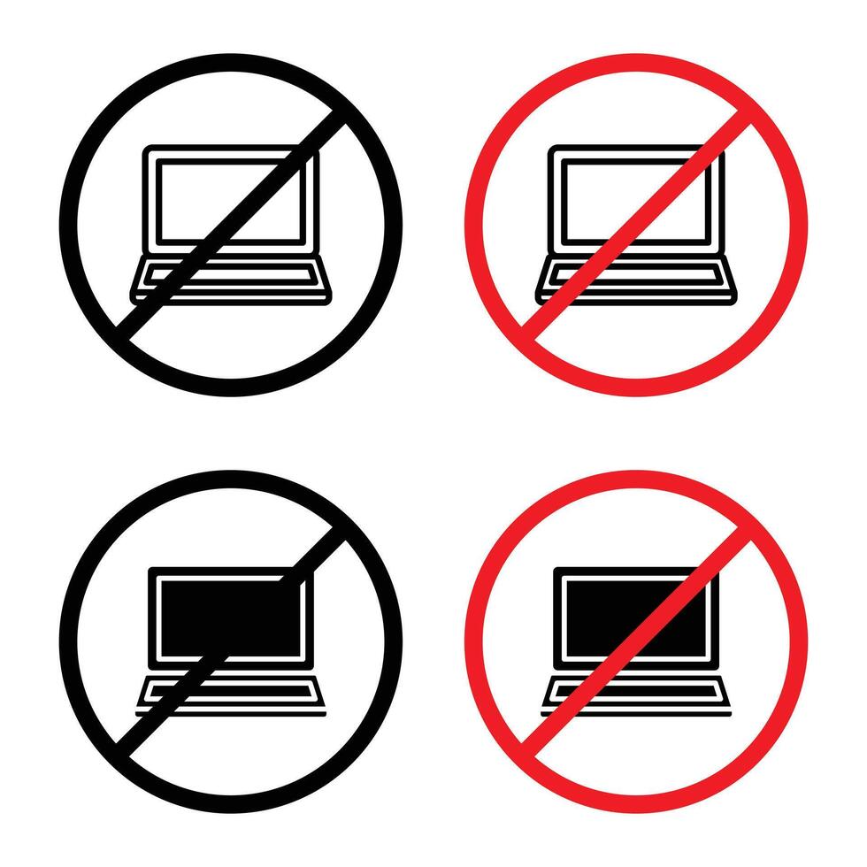 No laptop use sign indicating restriction on using laptops in this zone vector