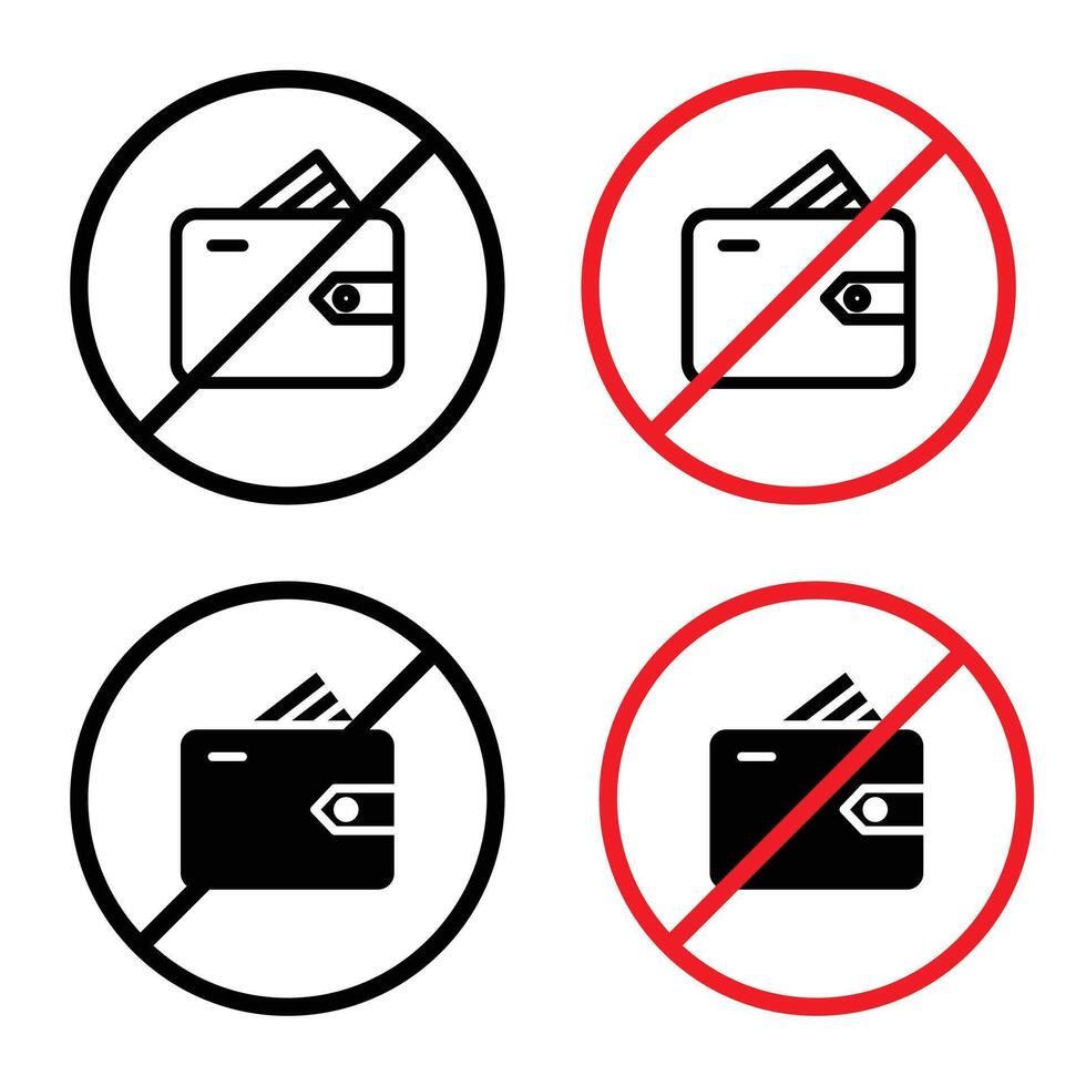 No wallet sign indicating restriction on carrying wallets in this area vector
