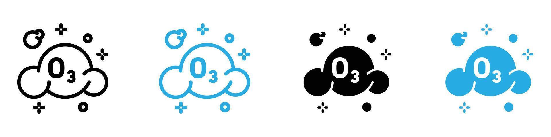 Ozonation icon set depicting ozone treatment symbols, ideal for environmental and health-related illustrations. vector