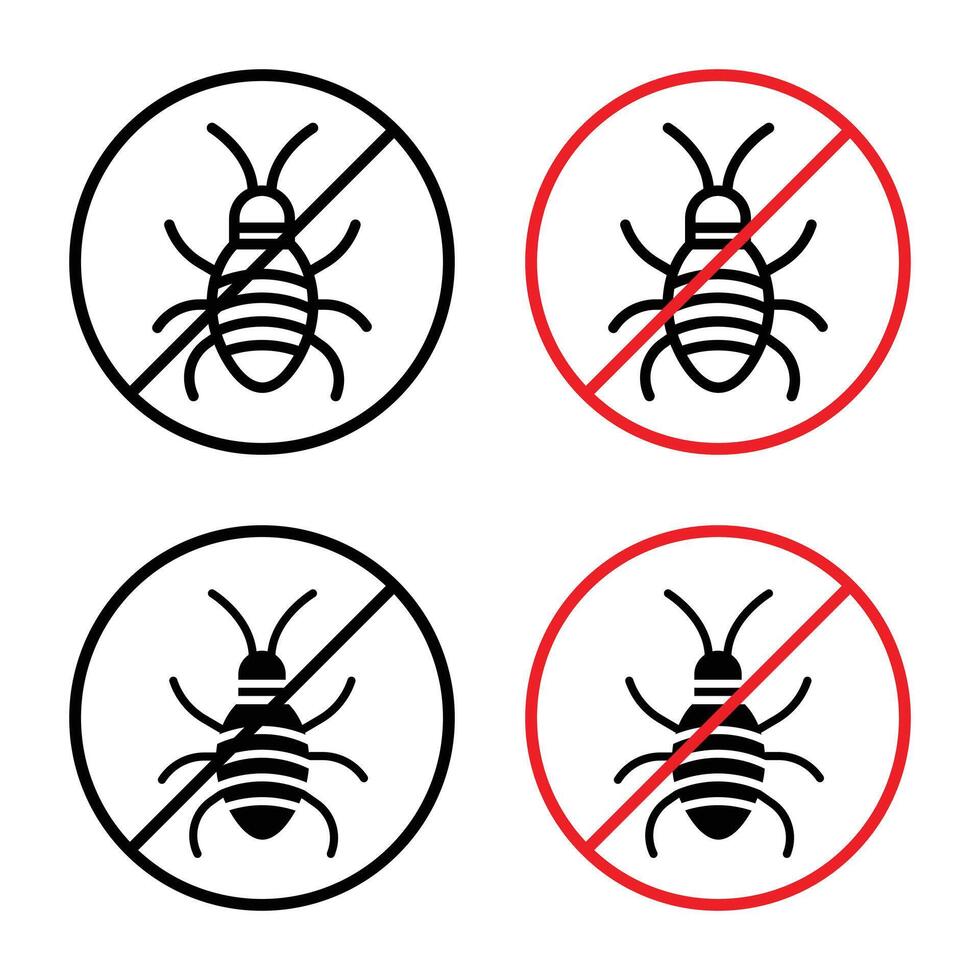 Prevent insect infestations with this stop insect sign, featuring a prohibition symbol, icon, and warning label for pest control. vector