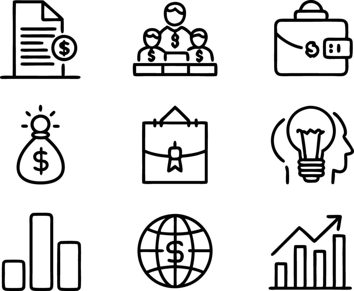 set of business icon line art illustration. idea, contact, target, organization, community, network, technology, businessman vector