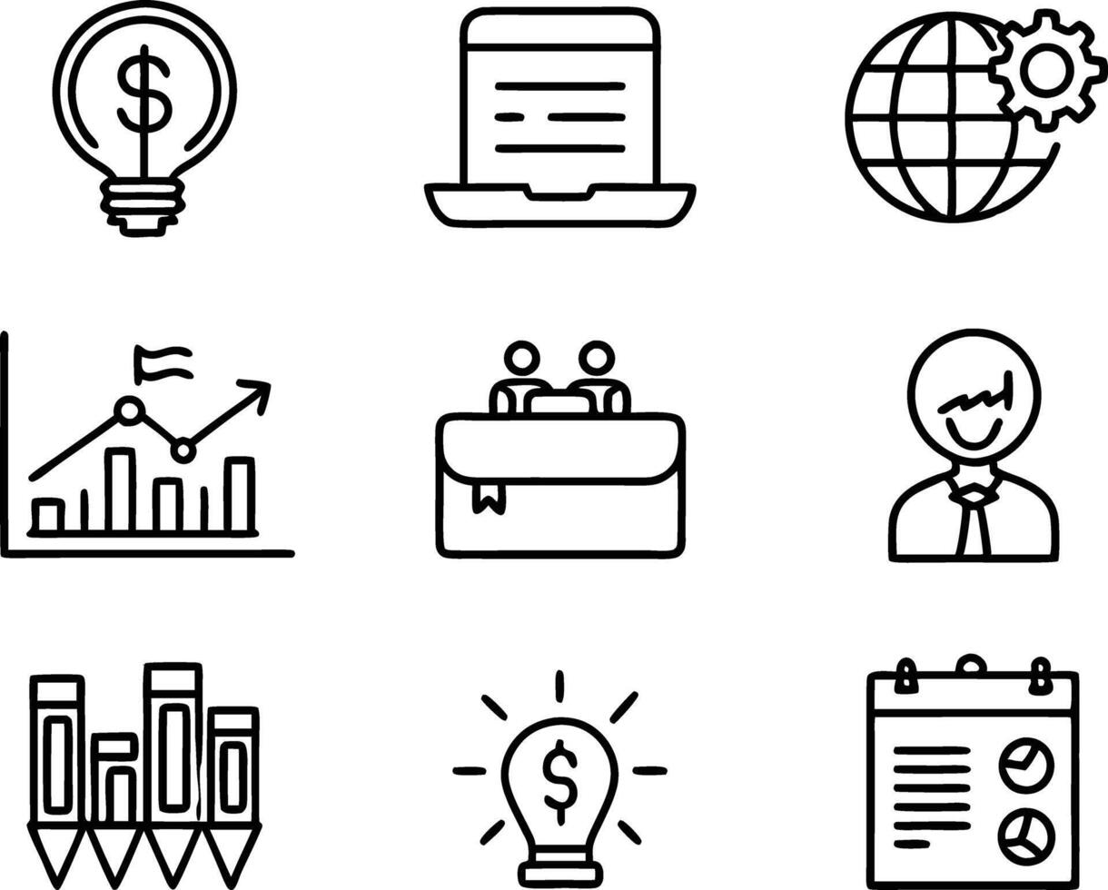 set of business icon line art illustration. idea, contact, target, organization, community, network, technology, businessman vector