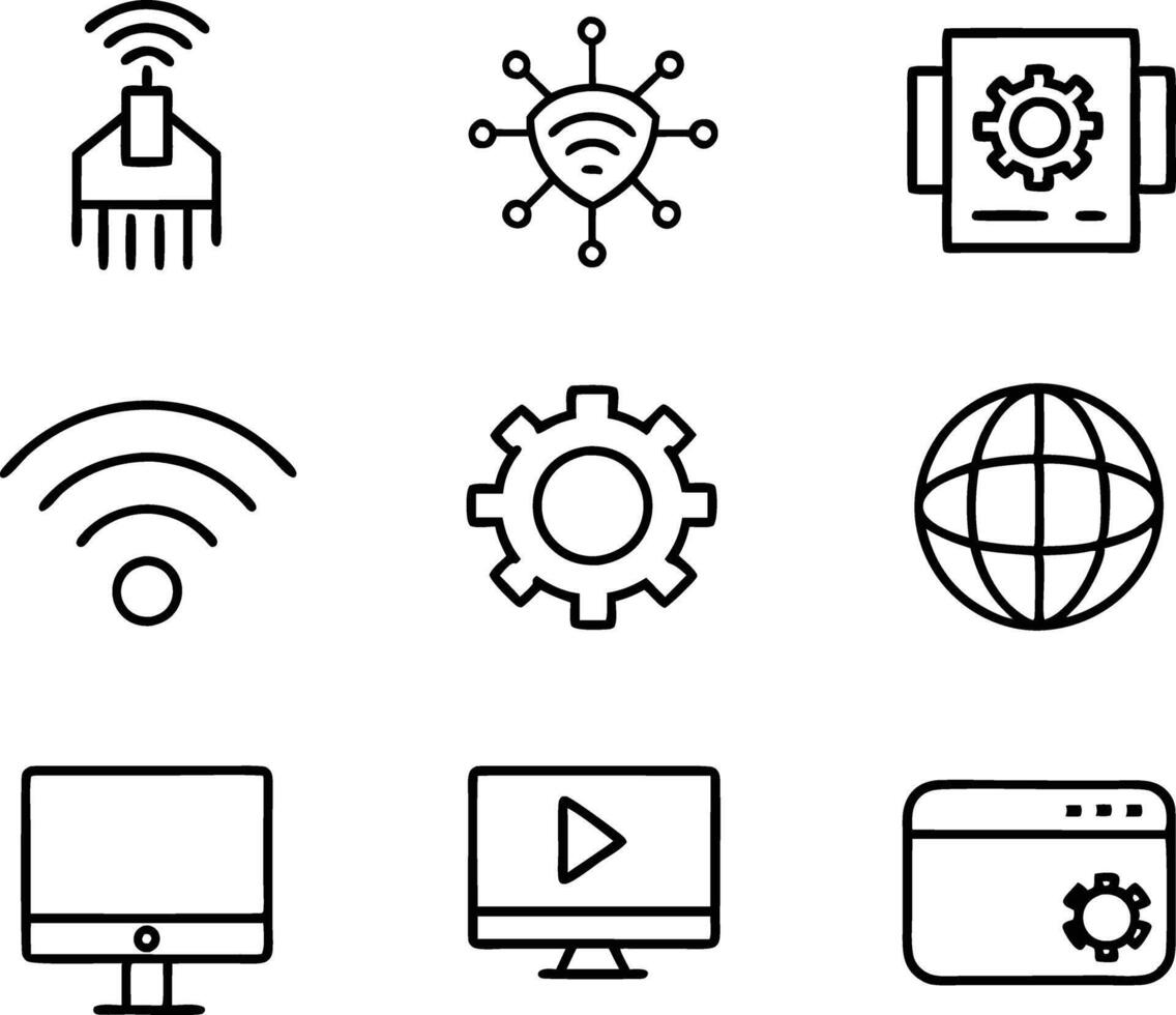 set of technology icon line art style. technology, digital, background, business, network, data, abstract, futuristic, information vector