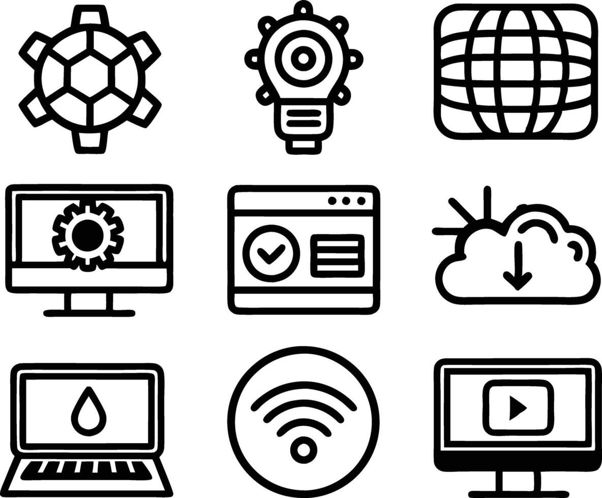 set of technology icon line art style. technology, digital, background, business, network, data, abstract, futuristic, information vector