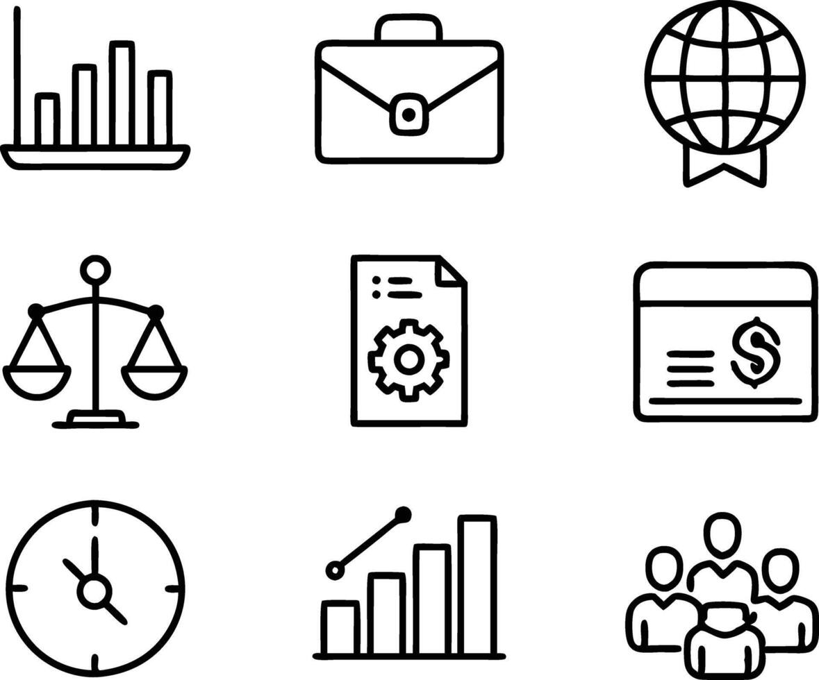 set of business icon line art illustration. idea, contact, target, organization, community, network, technology, businessman vector