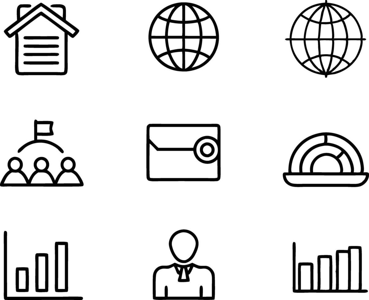 set of business icon line art illustration. idea, contact, target, organization, community, network, technology, businessman vector
