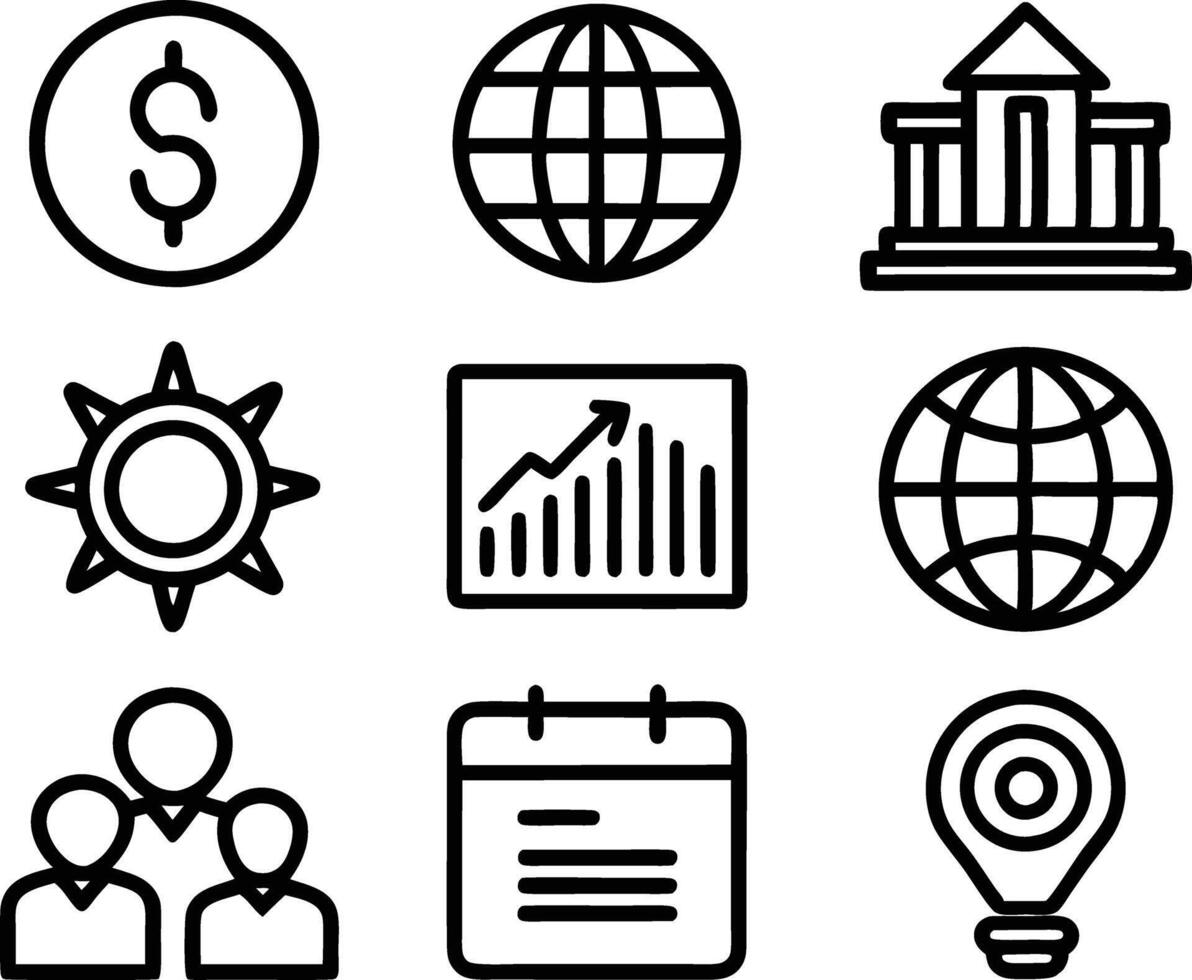 set of business icon line art illustration. idea, contact, target, organization, community, network, technology, businessman vector