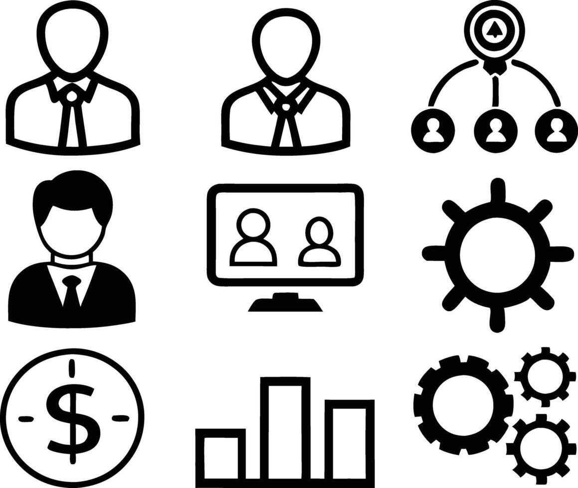 set of business icon line art illustration. idea, contact, target, organization, community, network, technology, businessman vector