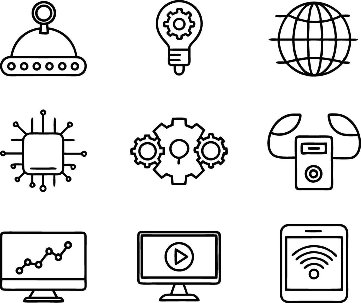 set of technology icon line art style. technology, digital, background, business, network, data, abstract, futuristic, information vector
