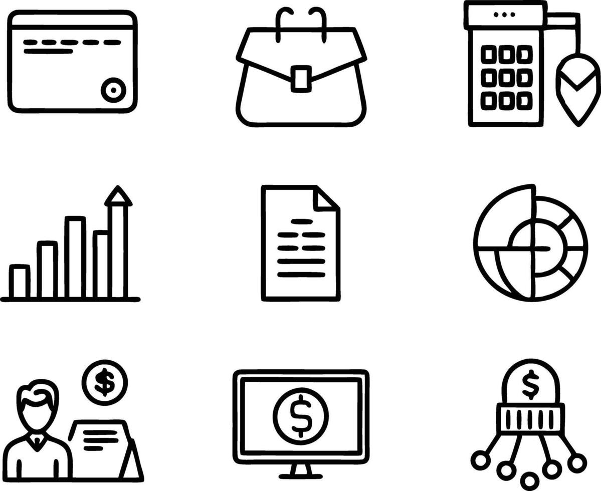 set of business icon line art illustration. idea, contact, target, organization, community, network, technology, businessman vector