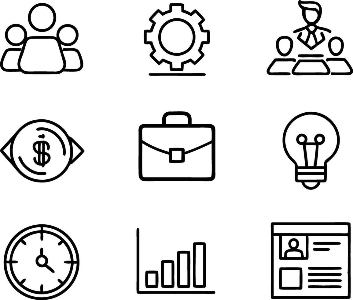 set of business icon line art illustration. idea, contact, target, organization, community, network, technology, businessman vector