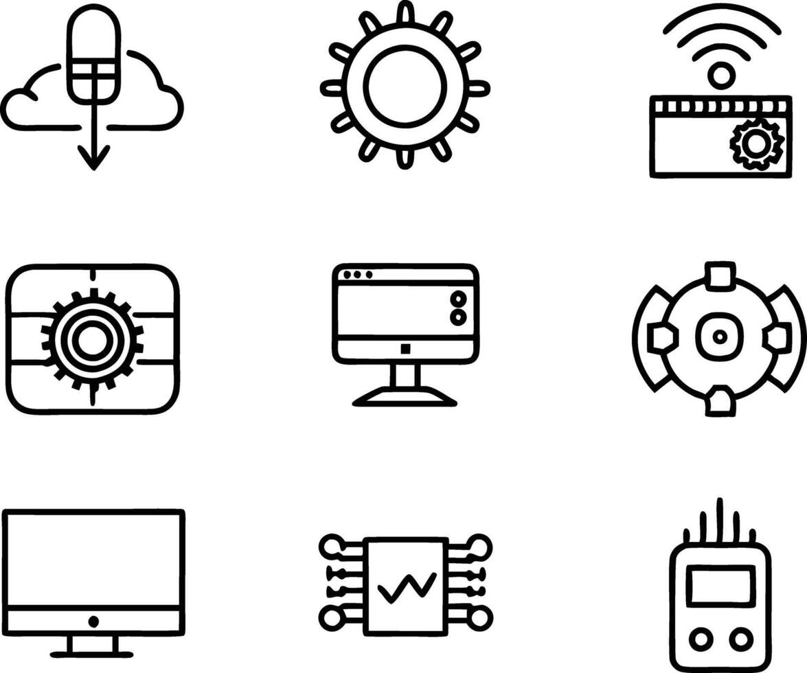 set of technology icon line art style. technology, digital, background, business, network, data, abstract, futuristic, information vector
