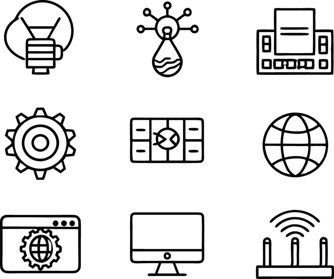 set of technology icon line art style. technology, digital, background, business, network, data, abstract, futuristic, information vector