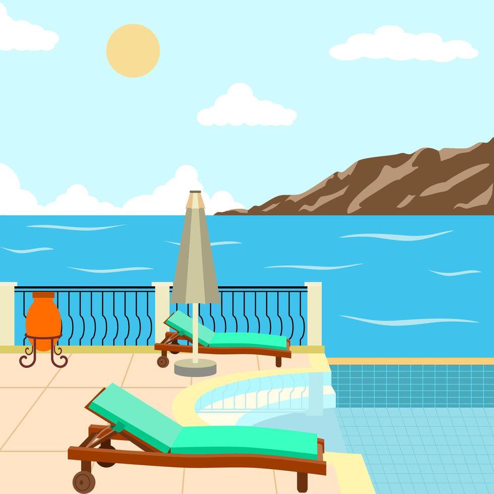 Flat illustration of swimming pool with beach vector