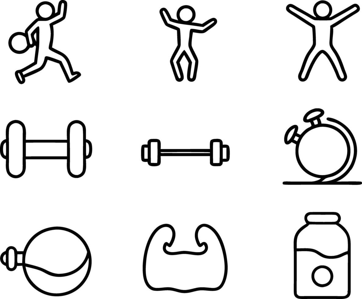 set of gym fitness sports icon illustration. bodybuilding, health, body, fit, vector