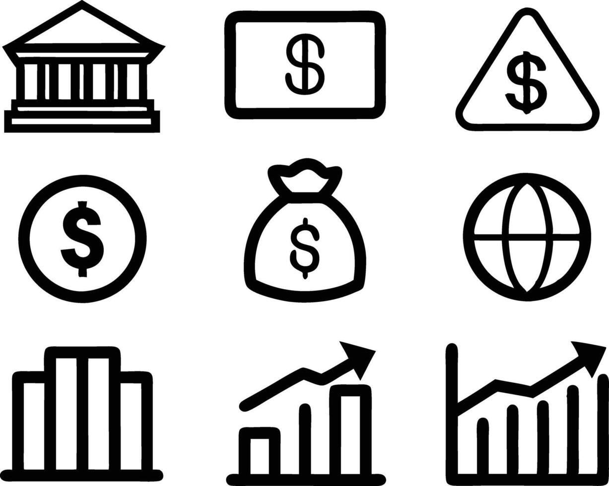 set of finance icon illustration credit, management, marketing, outline, dollar, transaction, loan vector