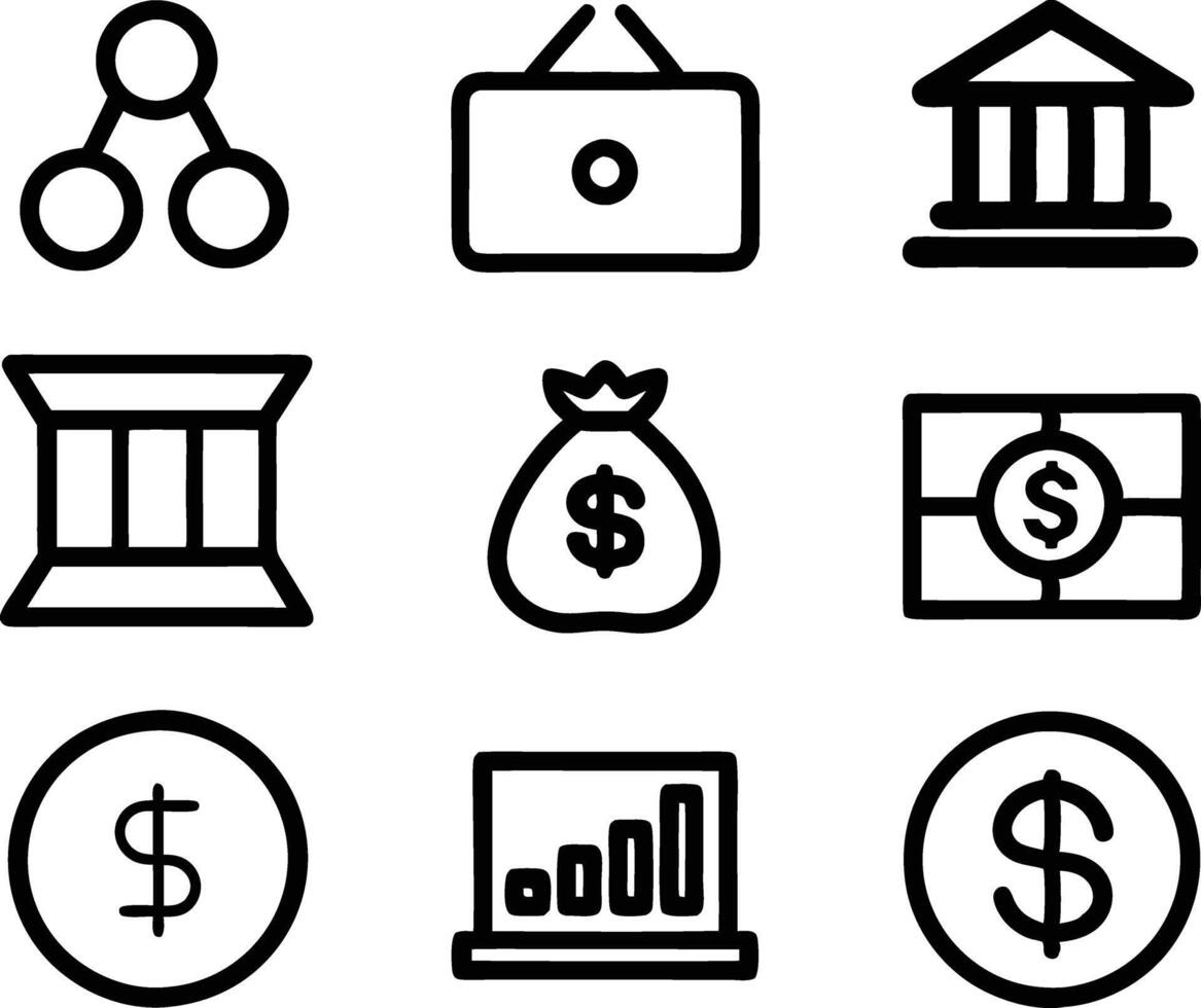 set of finance icon illustration credit, management, marketing, outline, dollar, transaction, loan vector