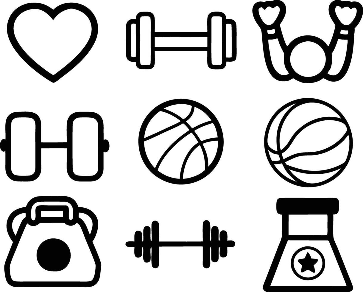 set of gym fitness sports icon illustration. bodybuilding, health, body, fit, vector