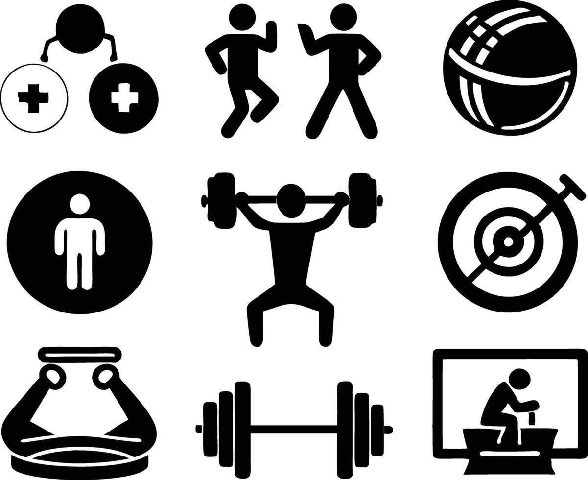 set of gym fitness sports icon illustration. bodybuilding, health, body, fit, vector