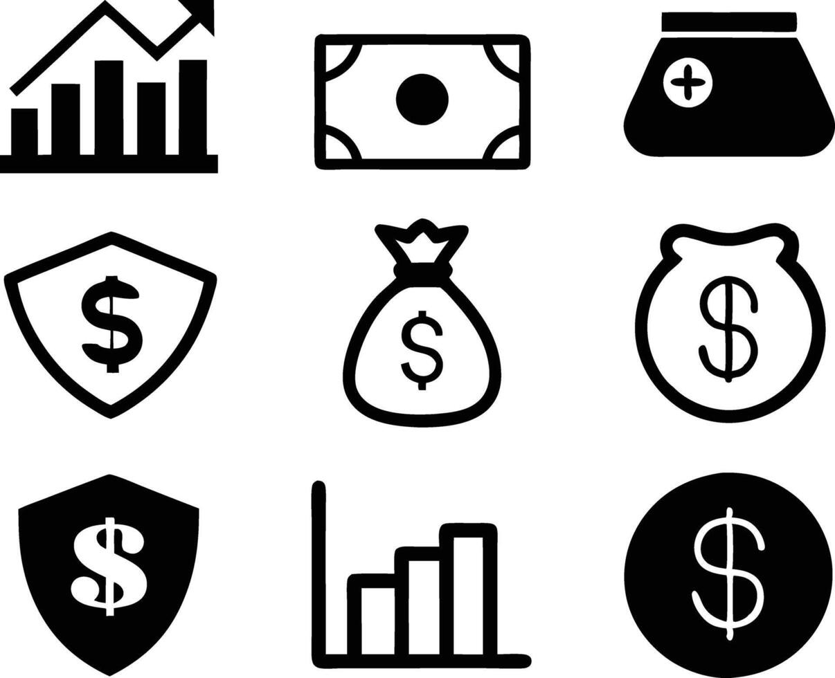set of finance icon illustration credit, management, marketing, outline, dollar, transaction, loan vector