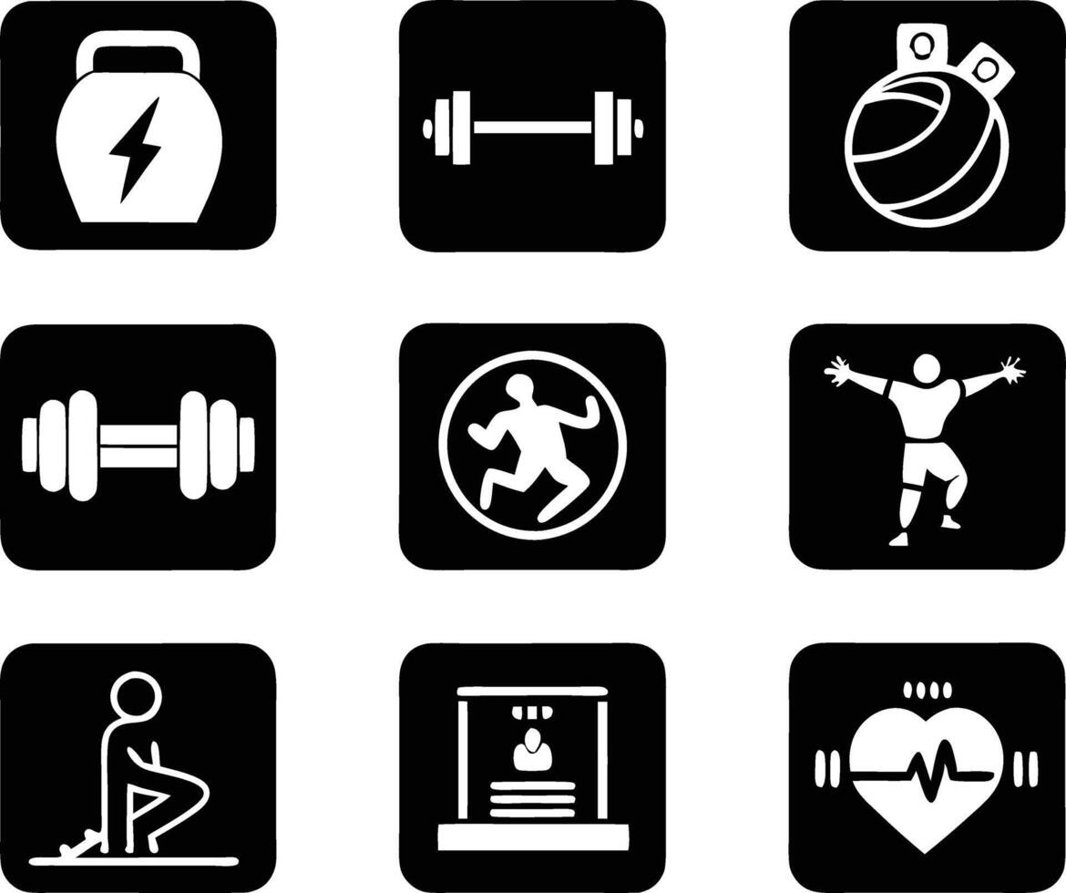 set of gym fitness sports icon illustration. bodybuilding, health, body, fit, vector