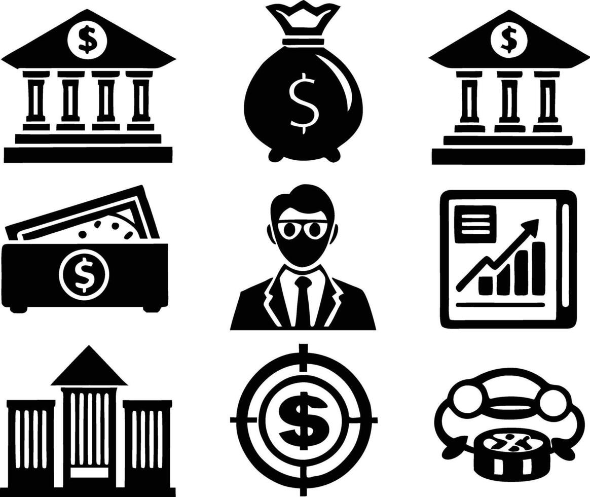 set of finance icon illustration credit, management, marketing, outline, dollar, transaction, loan vector