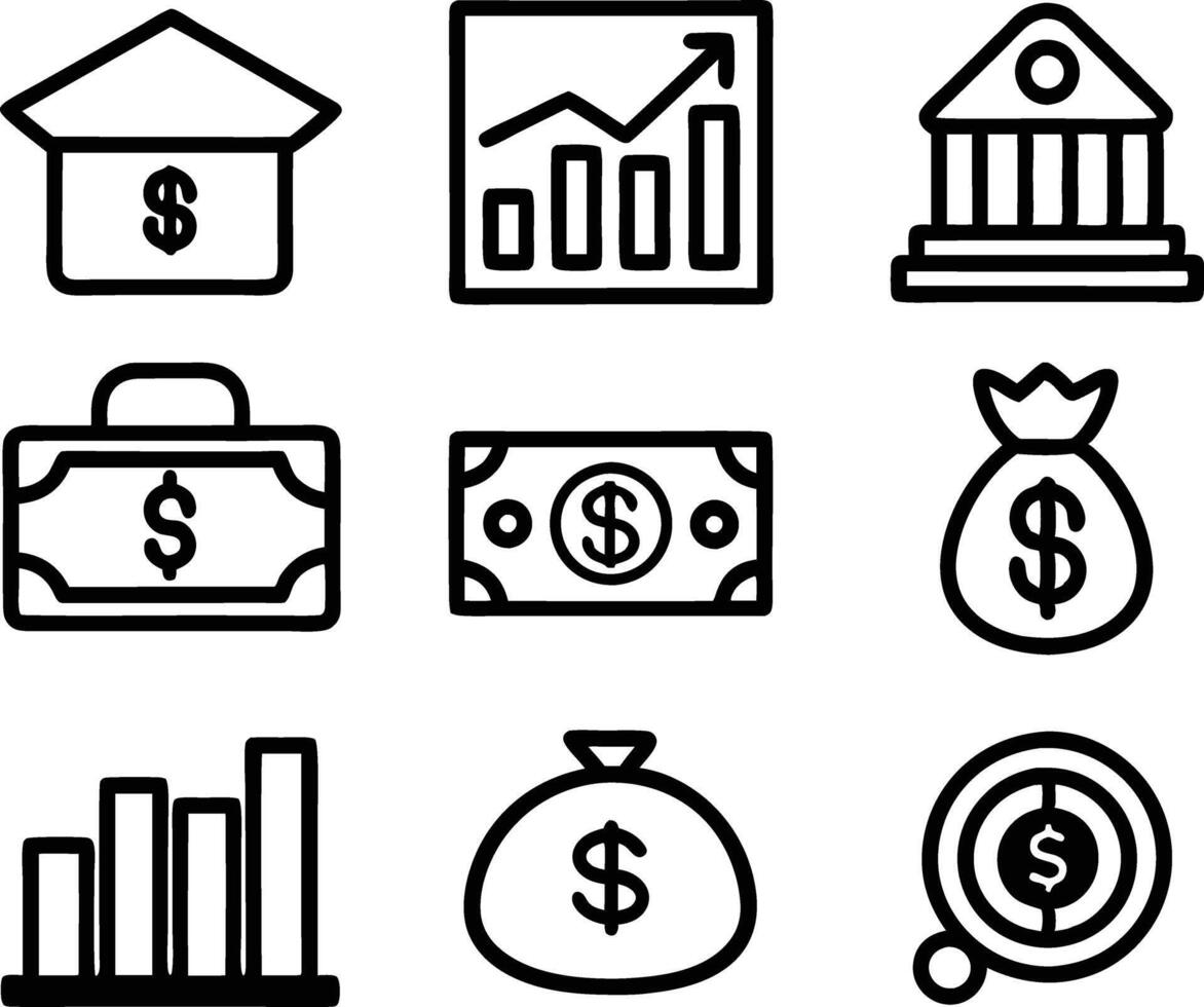 set of finance icon illustration credit, management, marketing, outline, dollar, transaction, loan vector