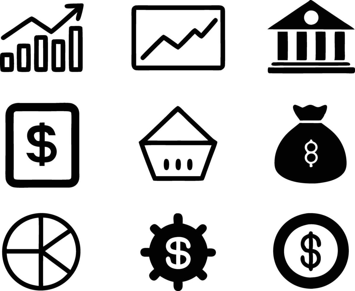 set of finance icon illustration credit, management, marketing, outline, dollar, transaction, loan vector
