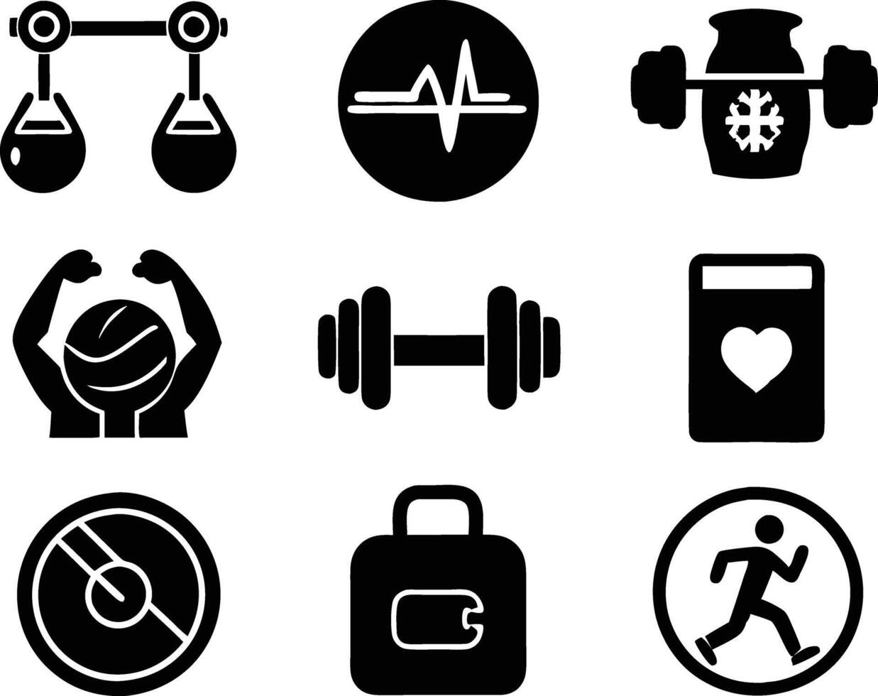 set of gym fitness sports icon illustration. bodybuilding, health, body, fit, vector
